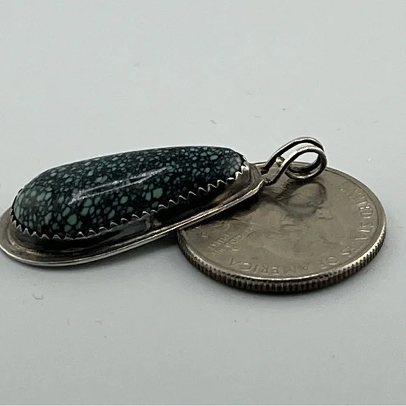 Spiderweb Kingman Turquoise Sterling Silver Pendant 22” Necklace 925 - Picture 5 of 10